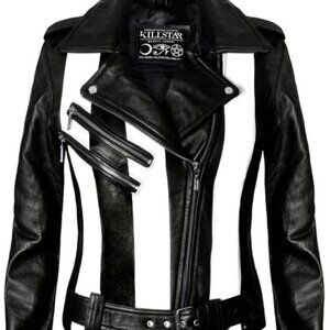 Beetlejuice VEGAN Leather Jacket [Black & White Stripes]